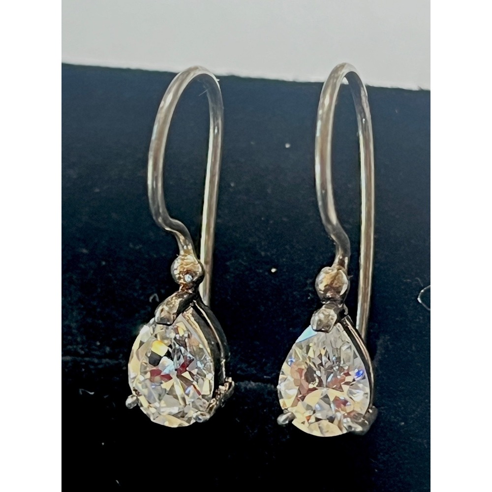 Sterling Silver 925 Pear Cut CZ Drop Earrings Dangle Bridal Wedding Minimalist G